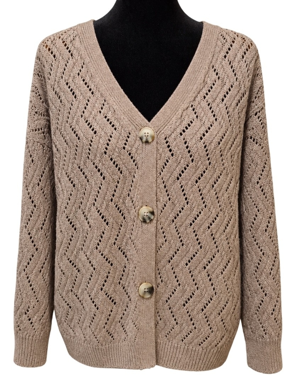 Maurices Women’s XL Taupe Pointelle Open Knit Button Front Cardigan